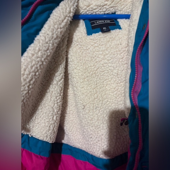 Girls Lands' End Teal Jacket with Cream Fleece Lining - Picture 3 of 7